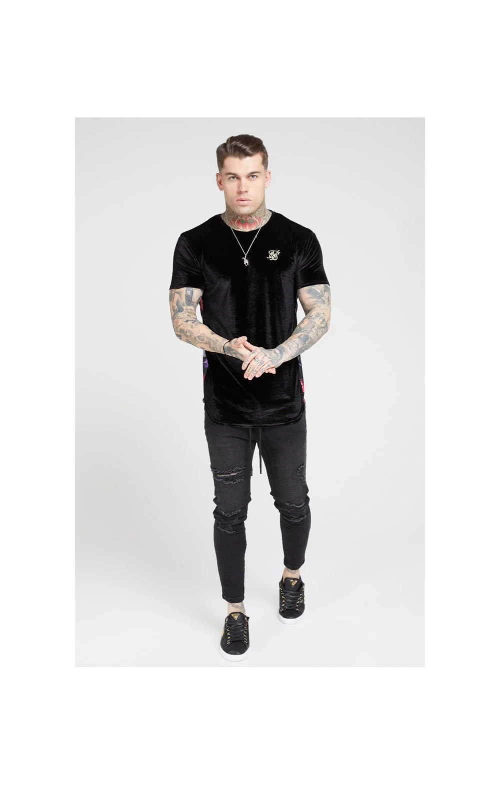 SikSilk S/S Slide Tee - Black & Oil Paint - Image 3