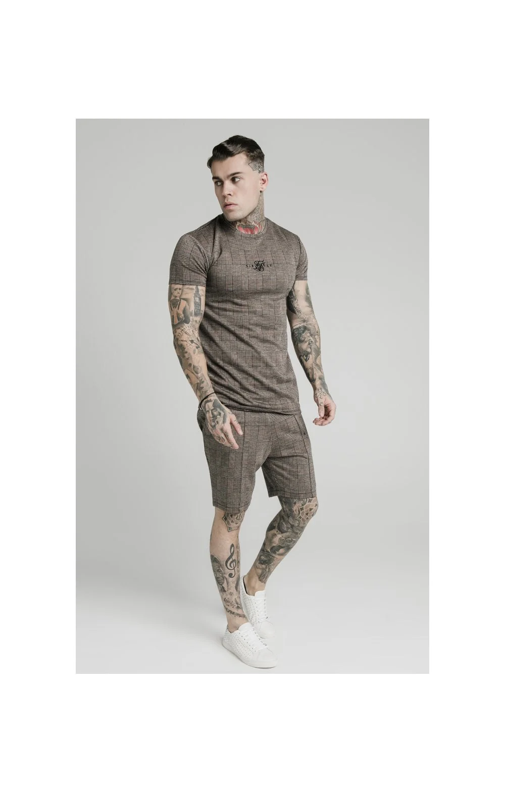 SikSilk S/S Smart Gym Tee – Brown Dogtooth - Image 2