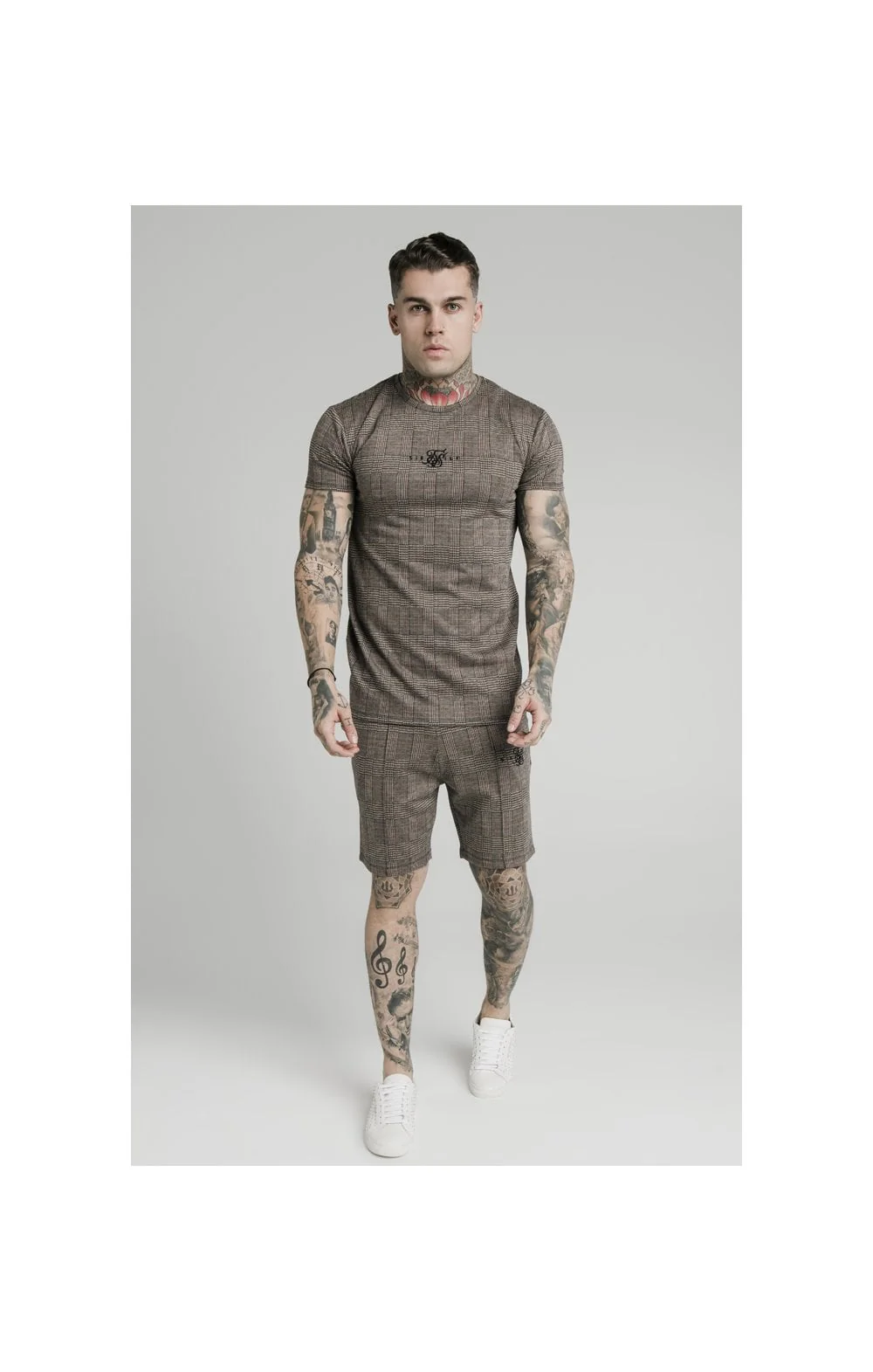 SikSilk S/S Smart Gym Tee – Brown Dogtooth - Image 3