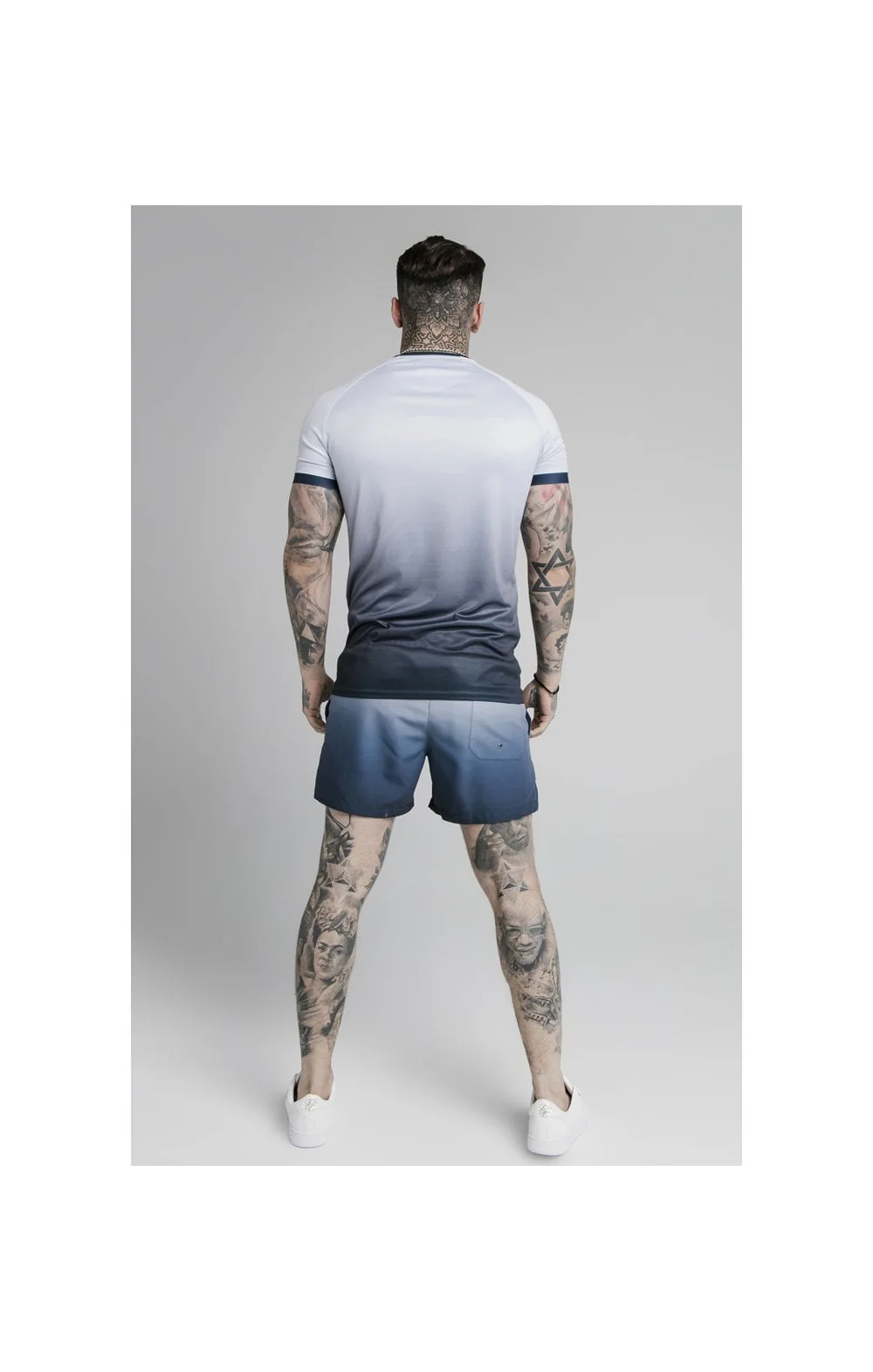 SikSilk S/S Straight Hem Fade Tech Tee - Navy Lilac Fade - Image 5