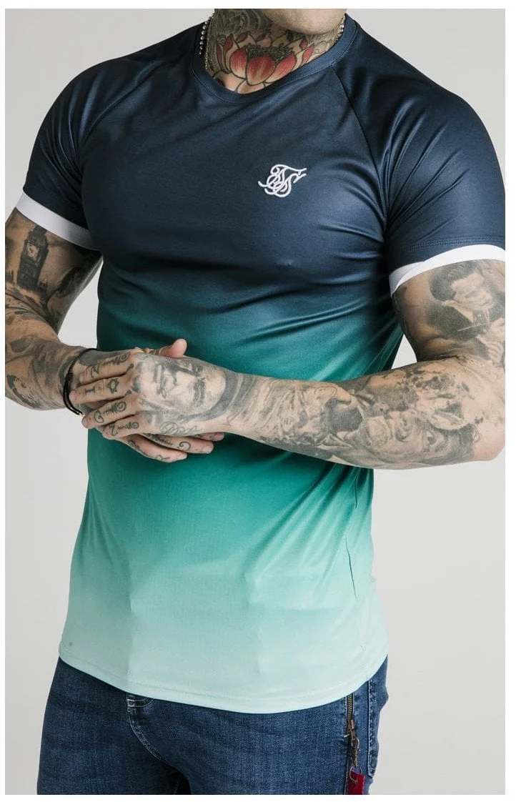 SikSilk S/S Straight Hem Fade Tech Tee - Navy Pacific Fade