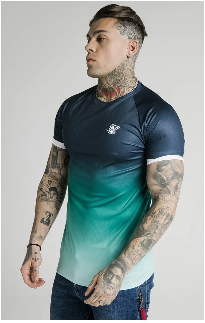SikSilk S/S Straight Hem Fade Tech Tee - Navy Pacific Fade - Image 2
