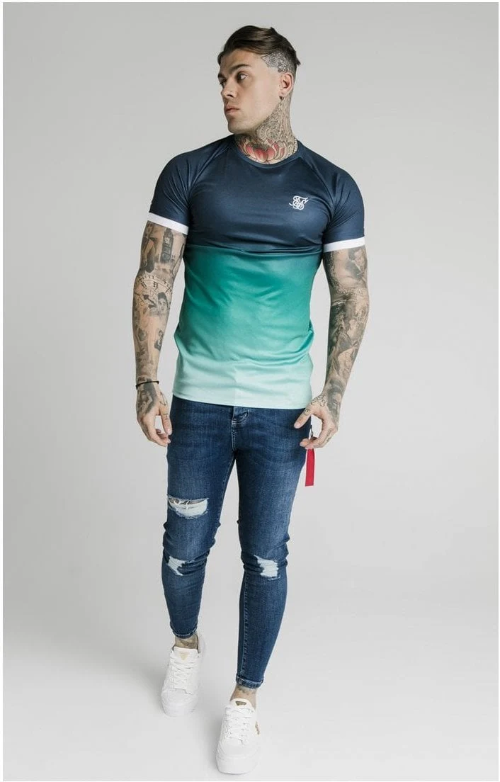 SikSilk S/S Straight Hem Fade Tech Tee - Navy Pacific Fade - Image 3