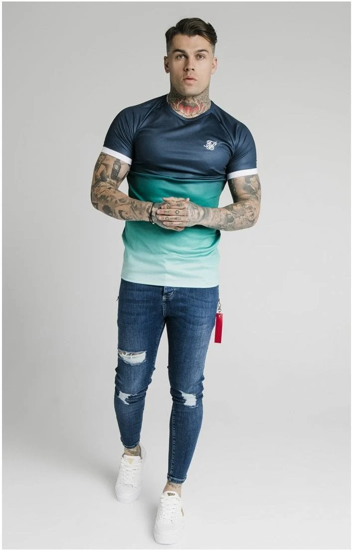 SikSilk S/S Straight Hem Fade Tech Tee - Navy Pacific Fade - Image 4