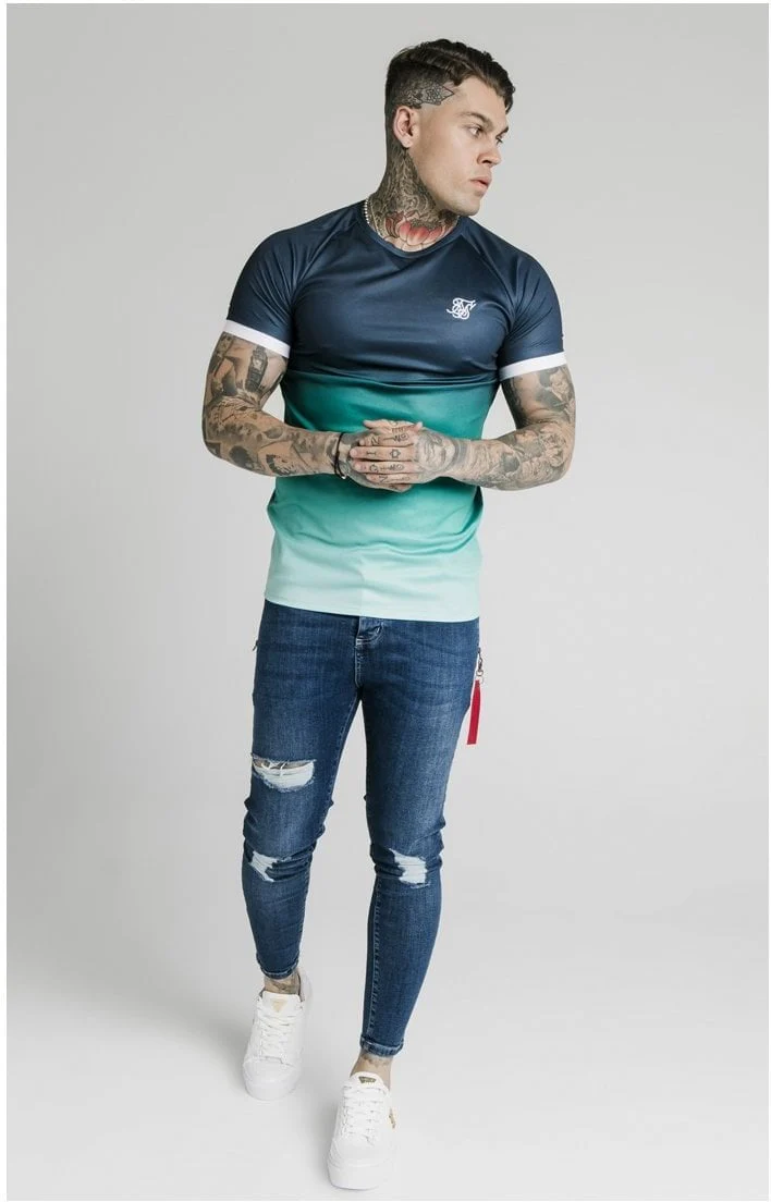 SikSilk S/S Straight Hem Fade Tech Tee - Navy Pacific Fade - Image 5
