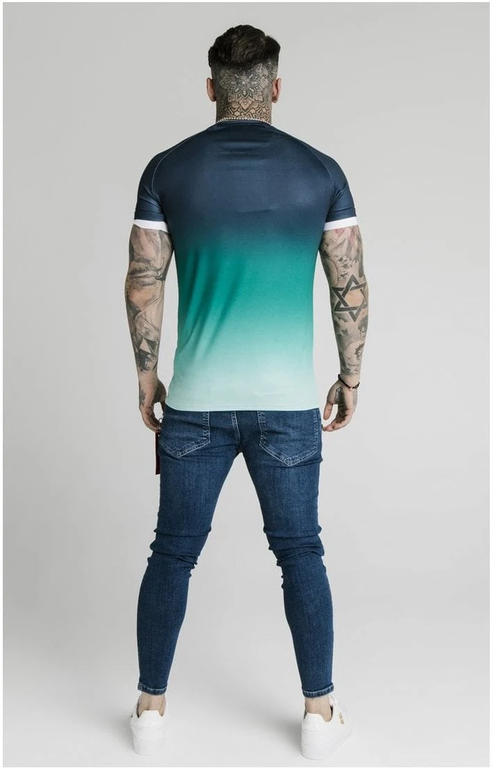 SikSilk S/S Straight Hem Fade Tech Tee - Navy Pacific Fade - Image 6