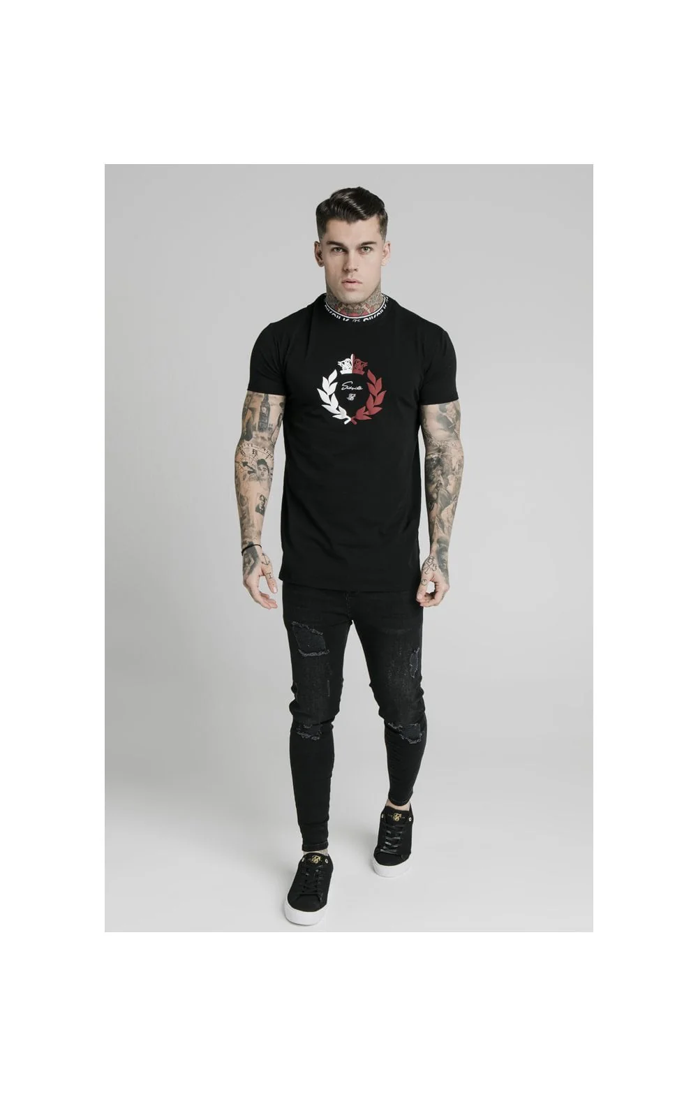 SikSilk S/S Tape Collar Prestige Tee - Black - Image 2