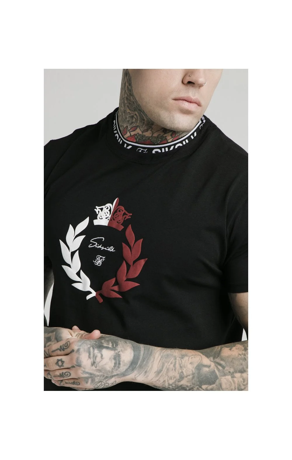 SikSilk S/S Tape Collar Prestige Tee - Black - Image 3