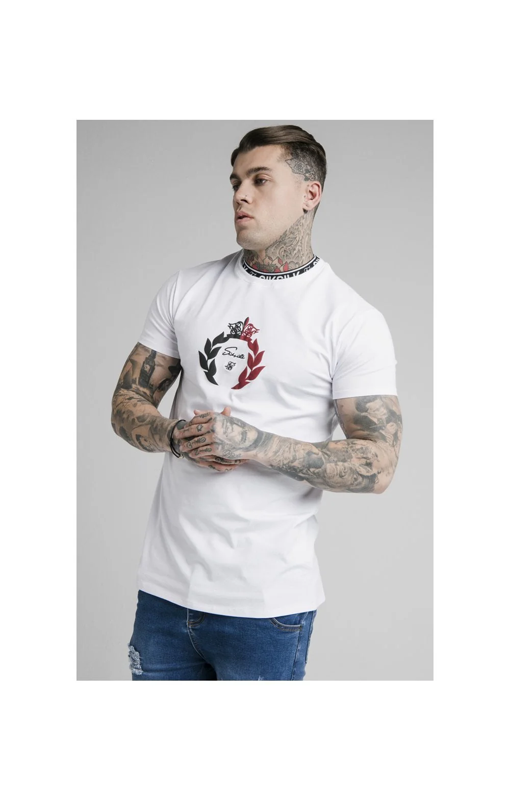 SikSilk S/S Tape Collar Prestige Tee - White