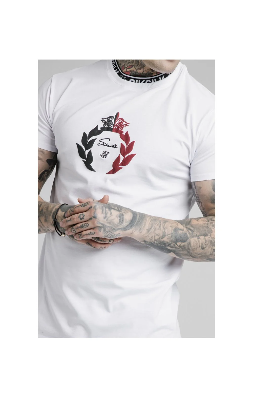 SikSilk S/S Tape Collar Prestige Tee - White - Image 2
