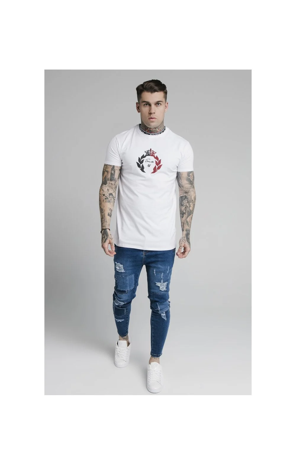 SikSilk S/S Tape Collar Prestige Tee - White - Image 3