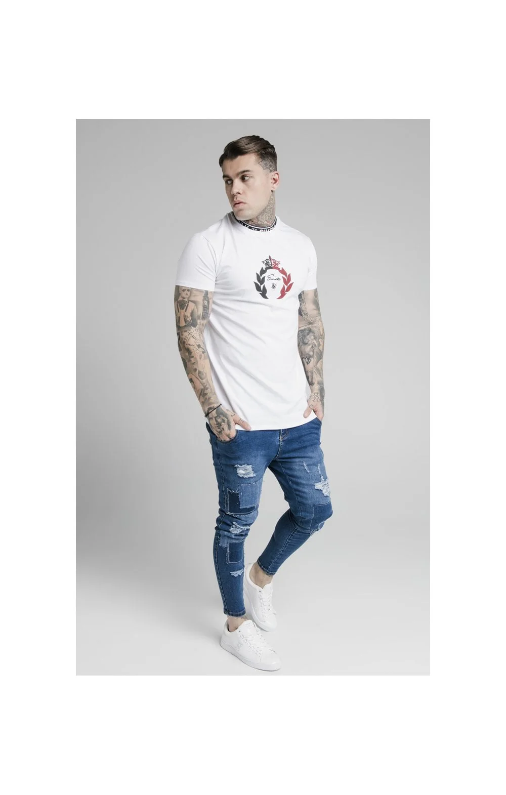 SikSilk S/S Tape Collar Prestige Tee - White - Image 4