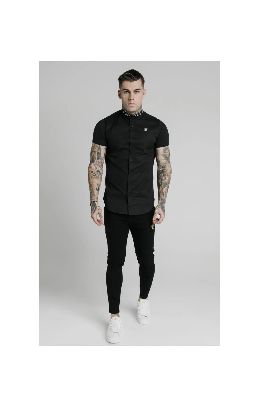 SikSilk S/S Tape Collar Shirt - Black