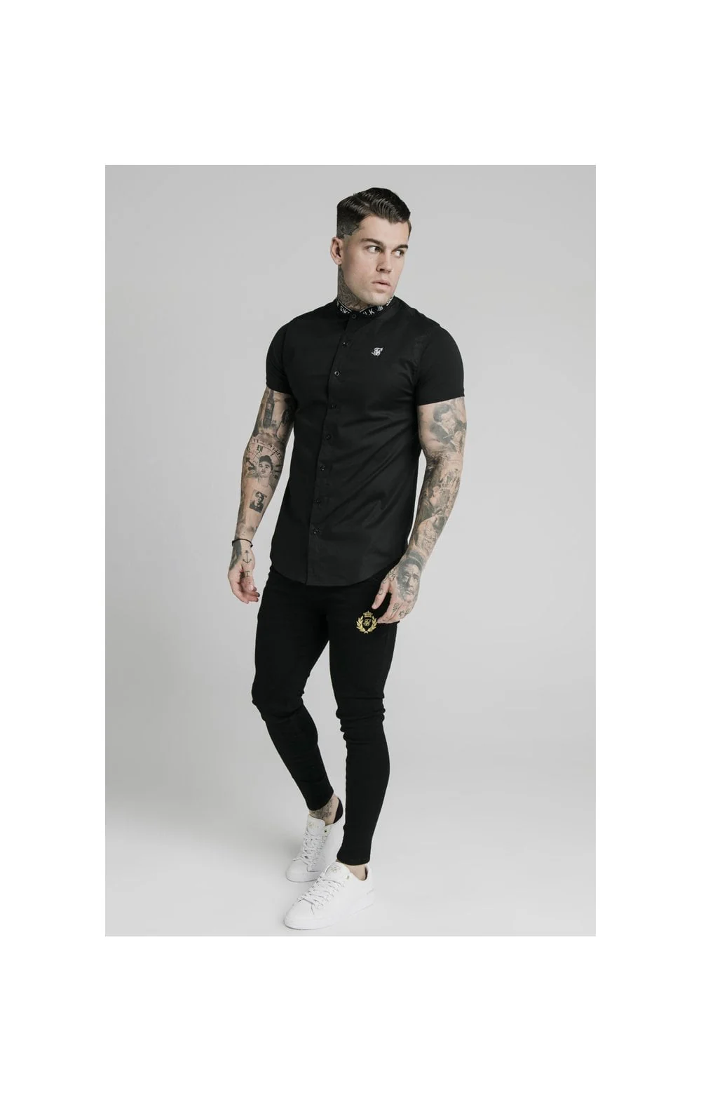 SikSilk S/S Tape Collar Shirt - Black - Image 3