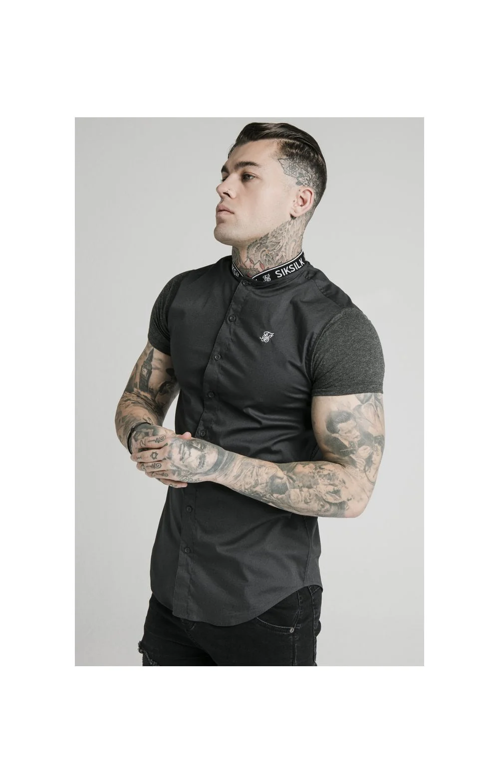 SikSilk S/S Tape Collar Shirt - Dark Grey