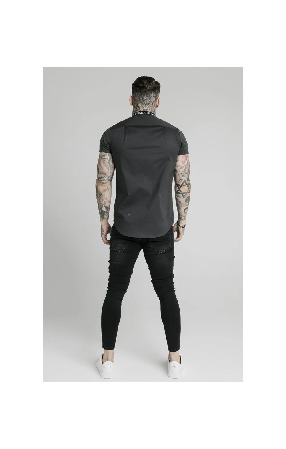 SikSilk S/S Tape Collar Shirt - Dark Grey - Image 6