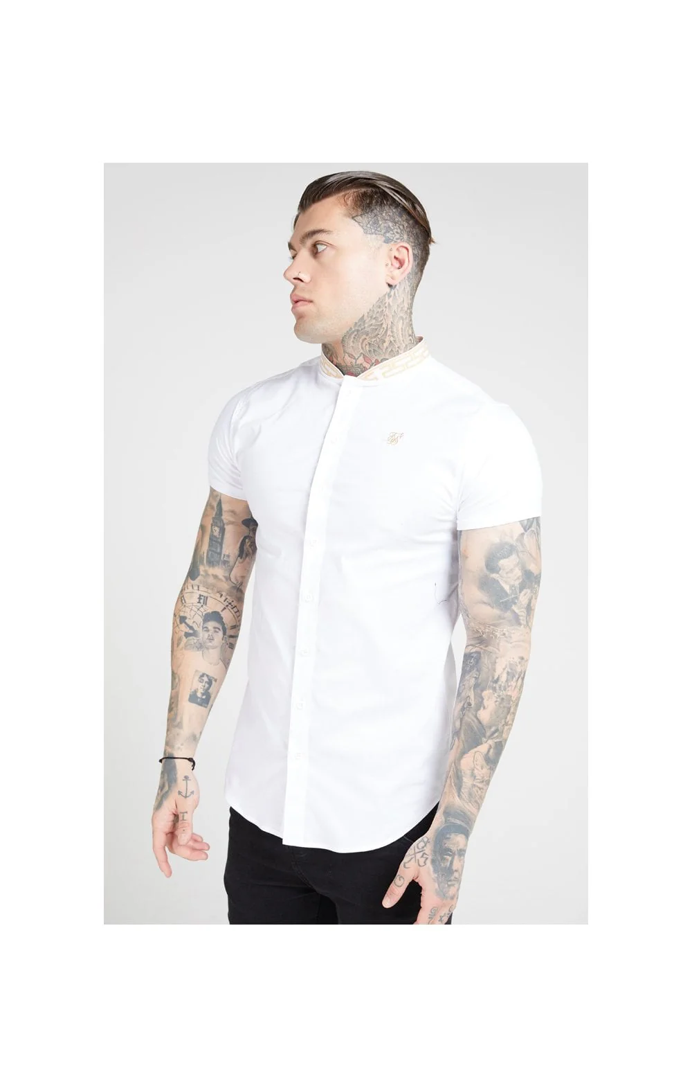 SikSilk S/S Tape Collar Shirt – White & Gold