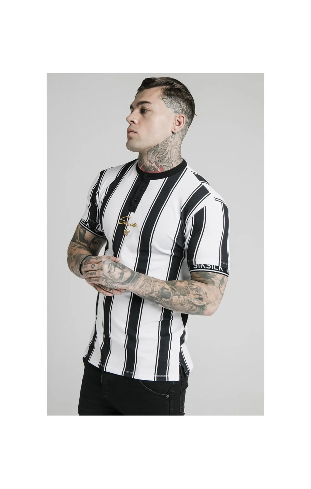 SikSilk S/S Tape Cuff Polo - Black & White