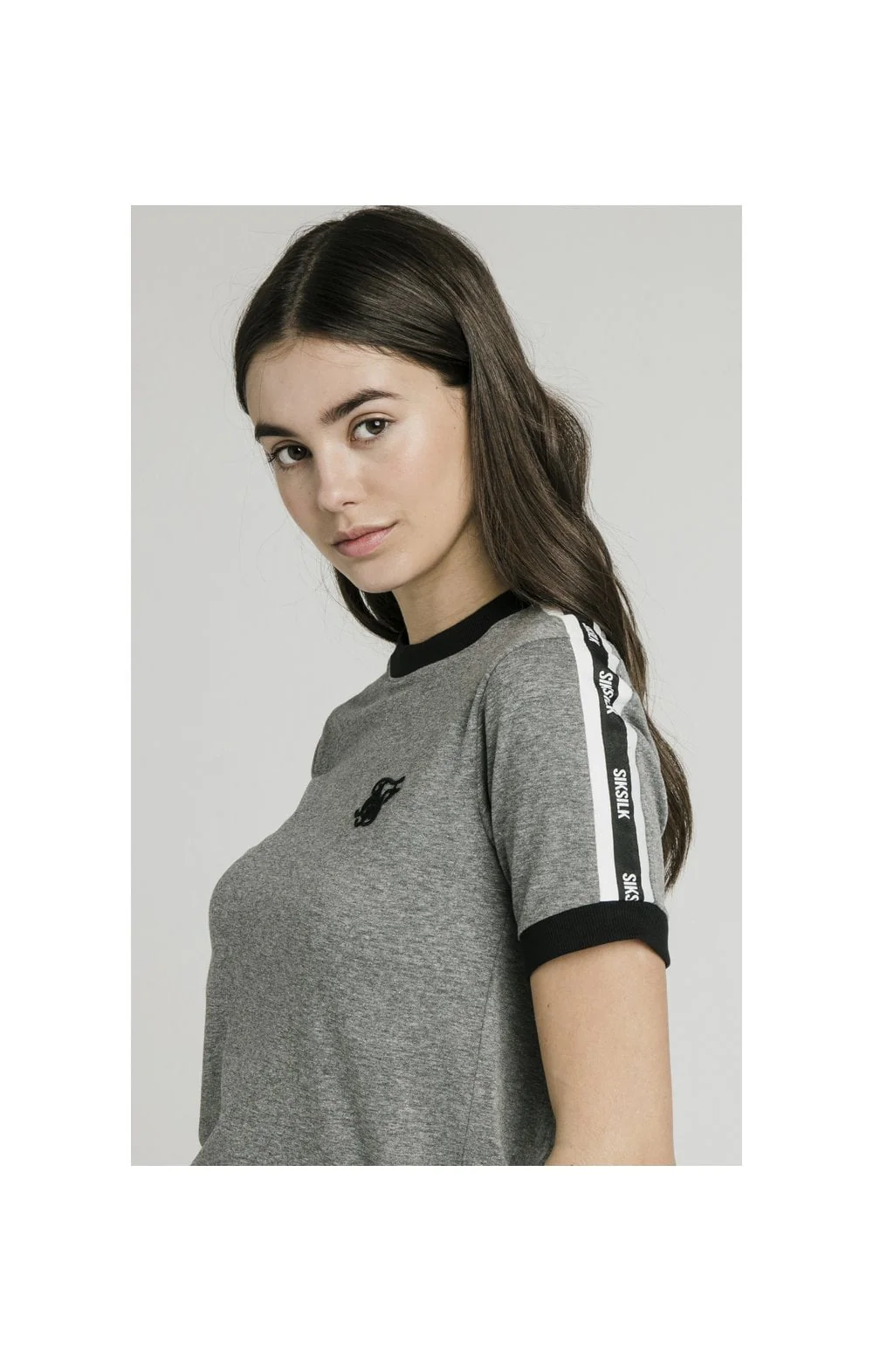 SikSilk S/S Tape Ringer Tee - Grey Marl - Image 2
