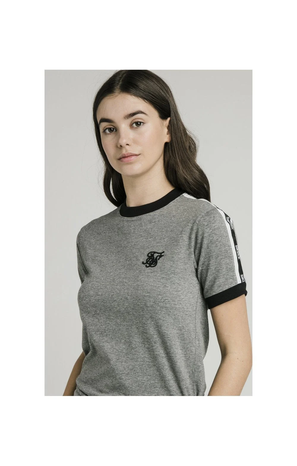SikSilk S/S Tape Ringer Tee - Grey Marl - Image 3