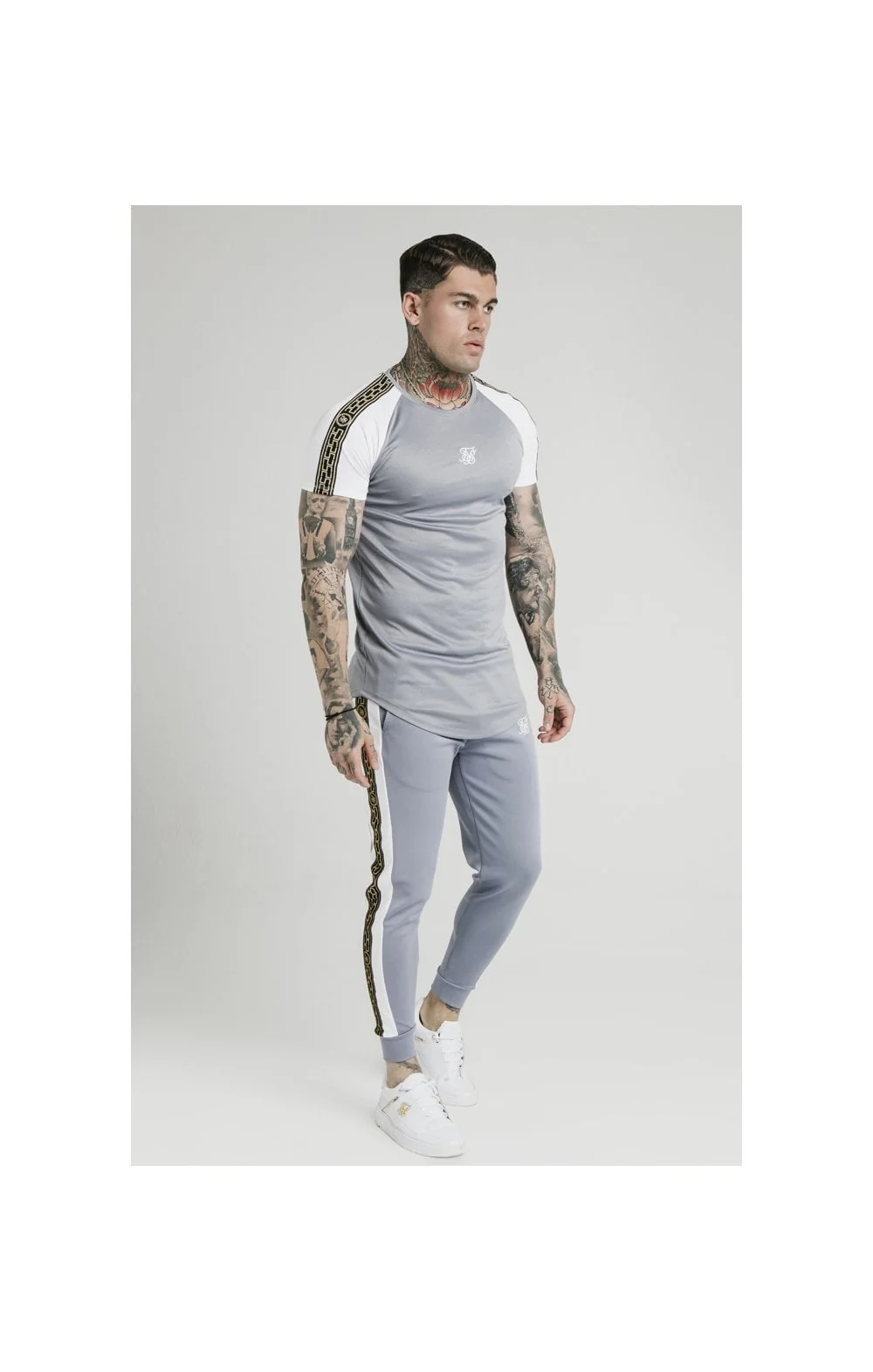 SikSilk S/S Taped Contrast Tee – Grey - Image 2