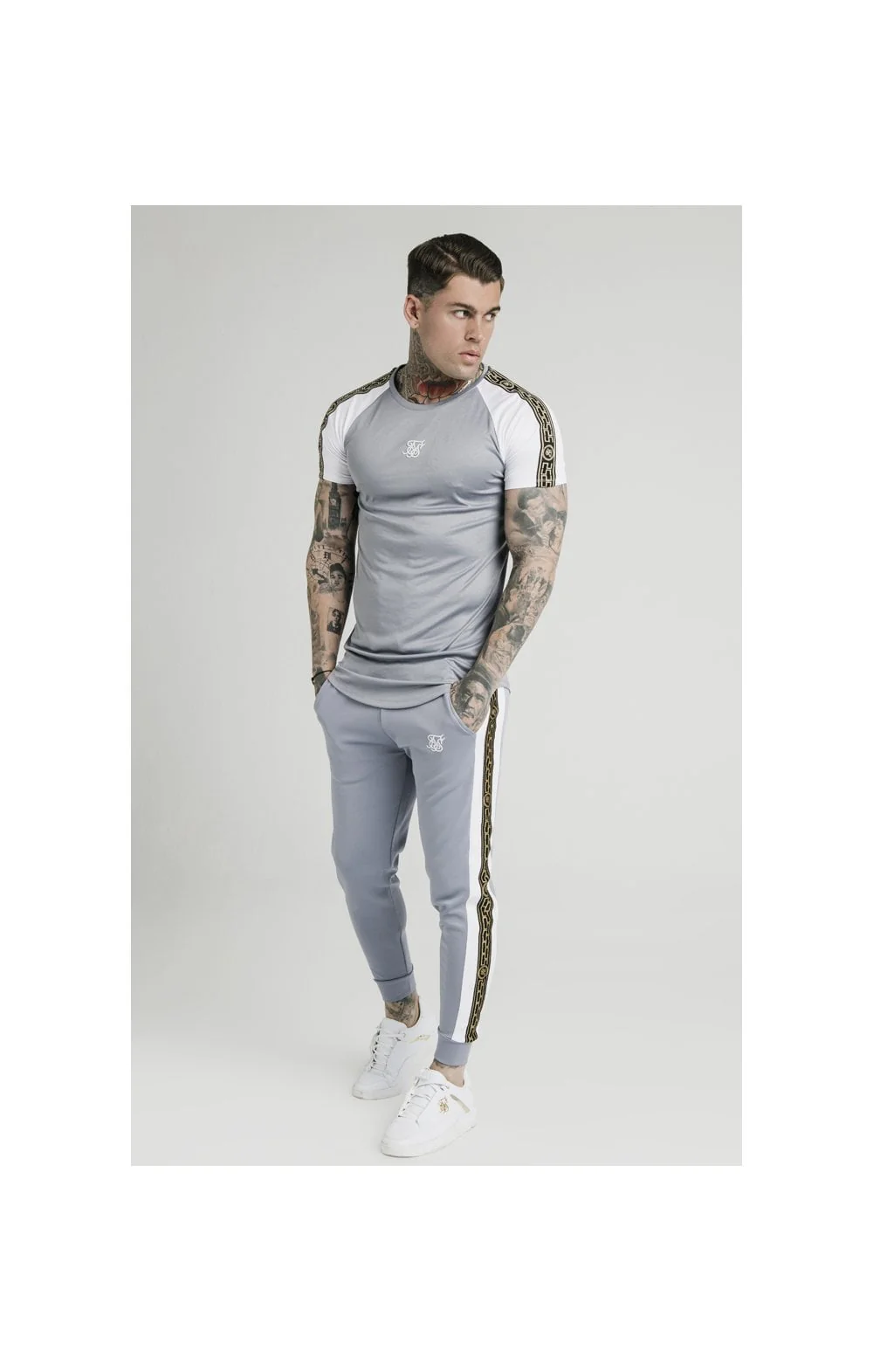 SikSilk S/S Taped Contrast Tee – Grey - Image 3
