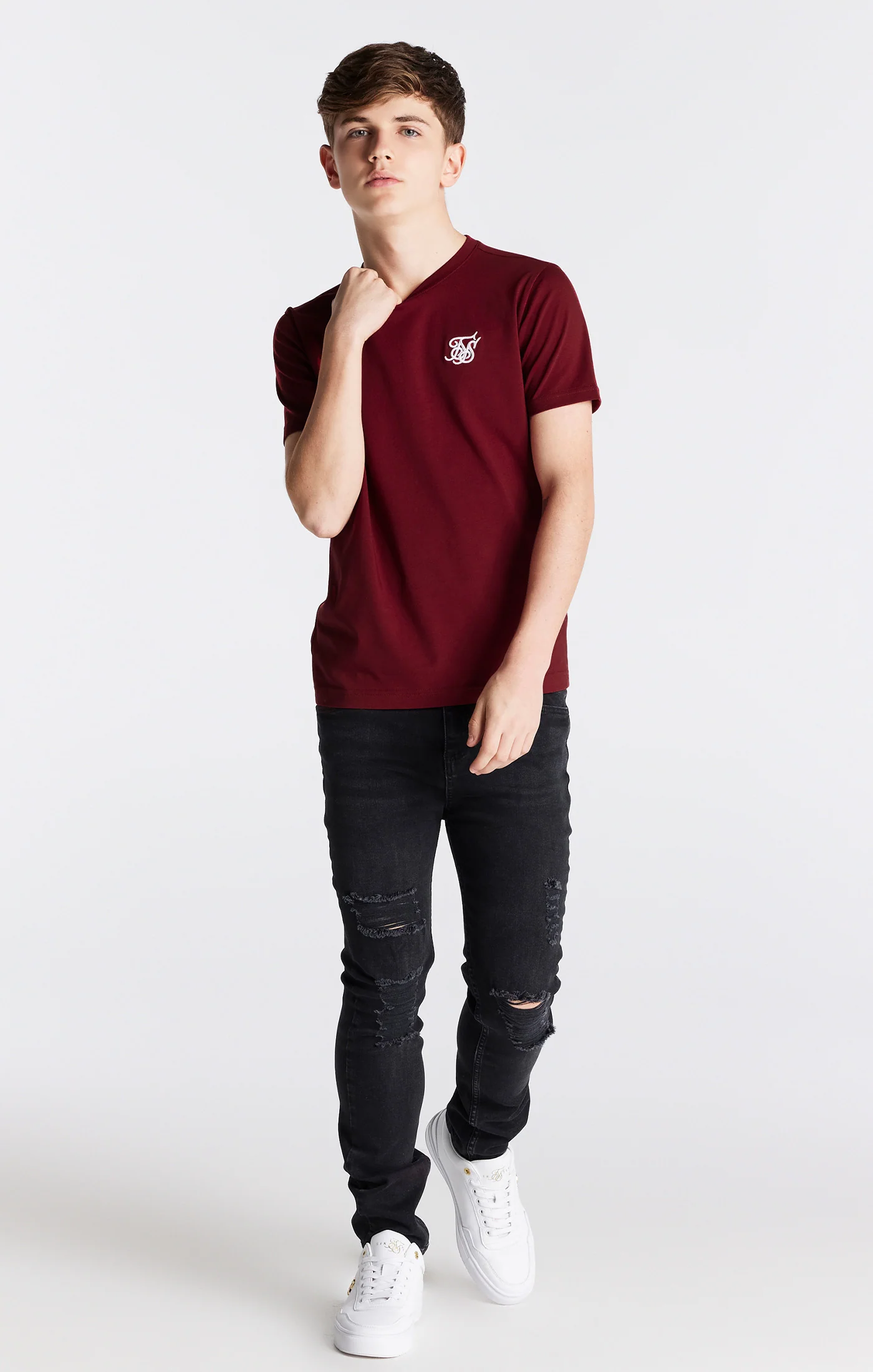 Boys Burgundy Essentials Short Sleeve T-Shirt - Image 3