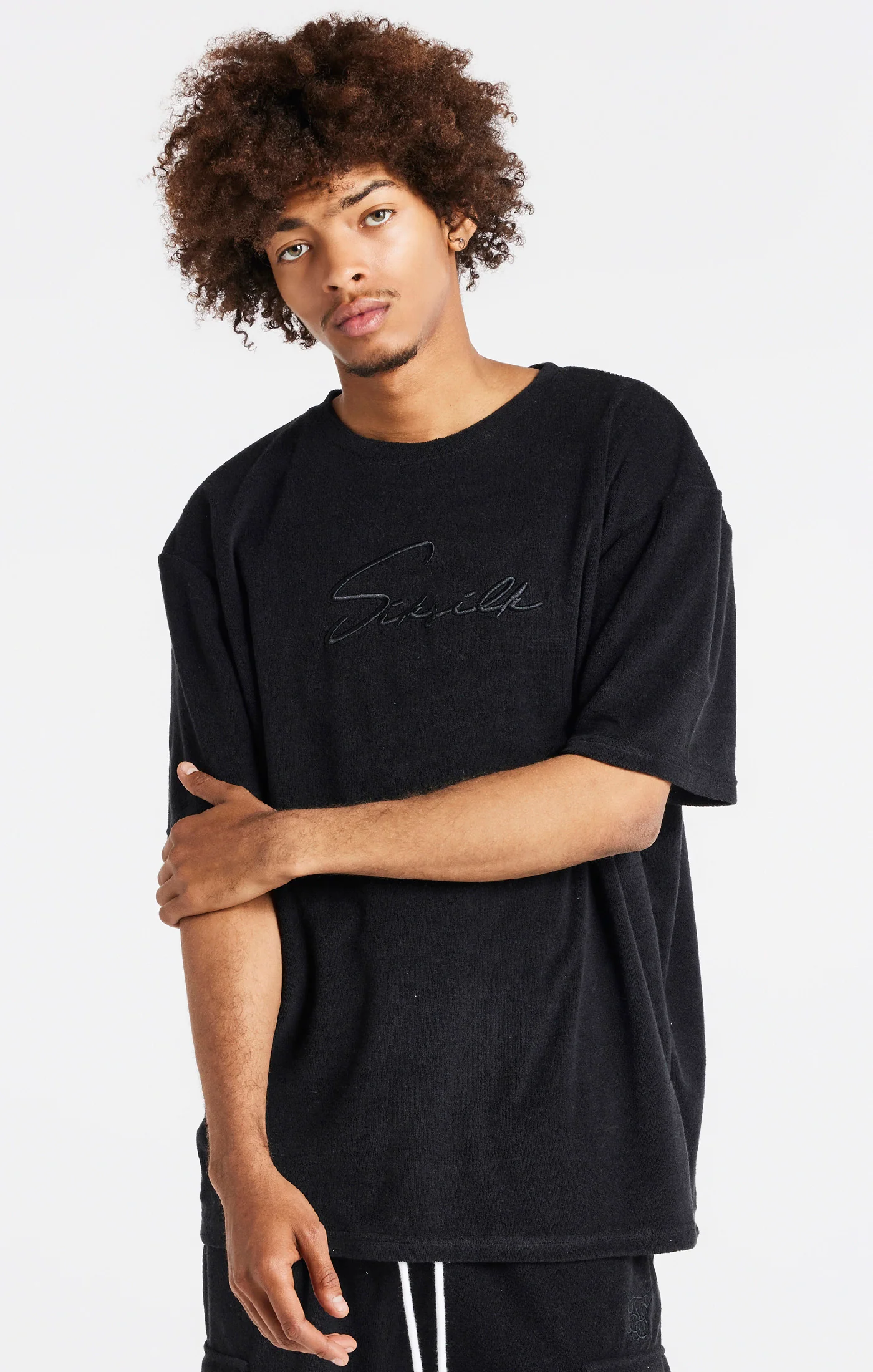 Black Towelling Oversized T-Shirt - Image 3