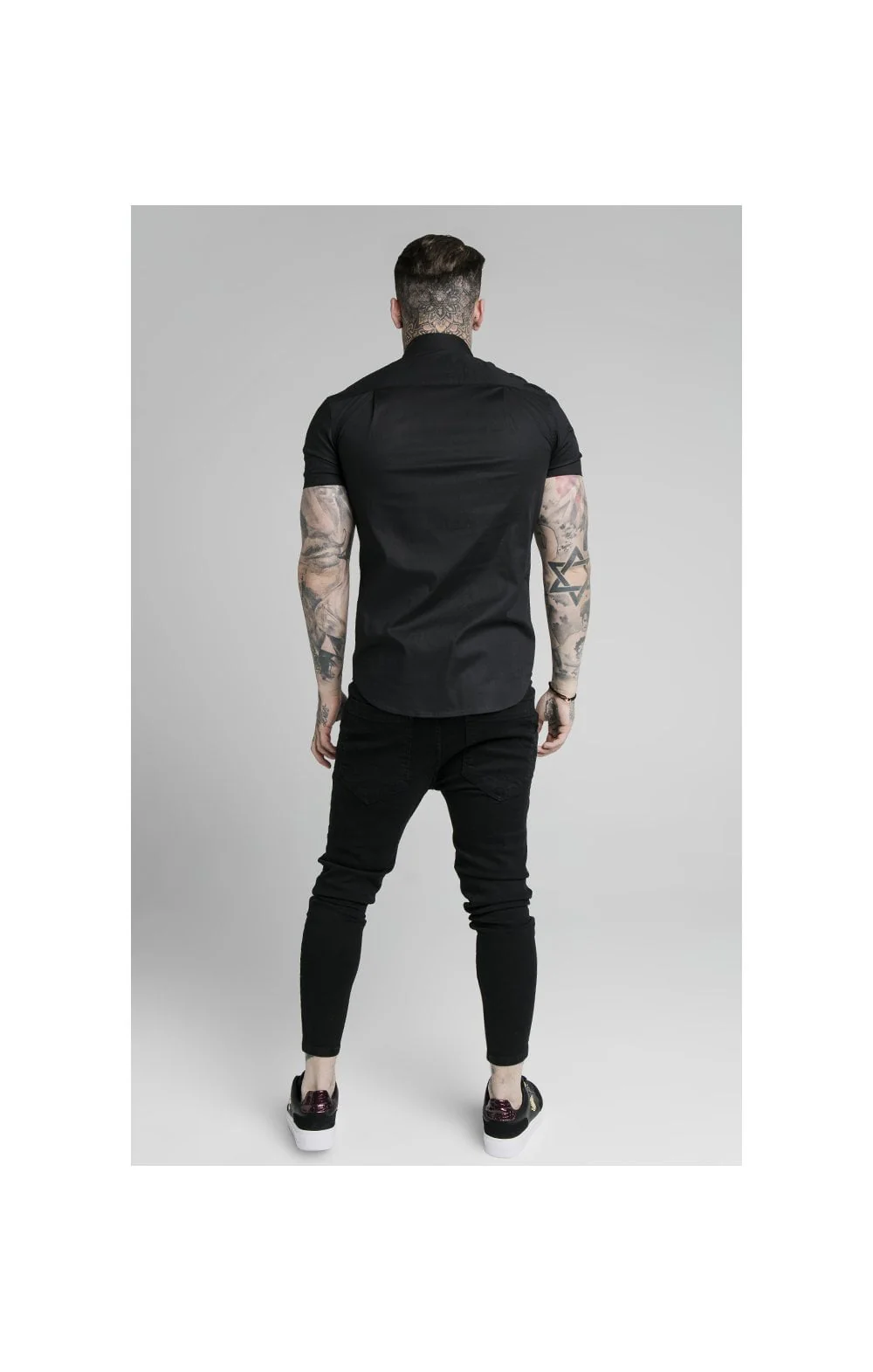 SikSilk S/S Woven Tape Placket Shirt - Black - Image 4