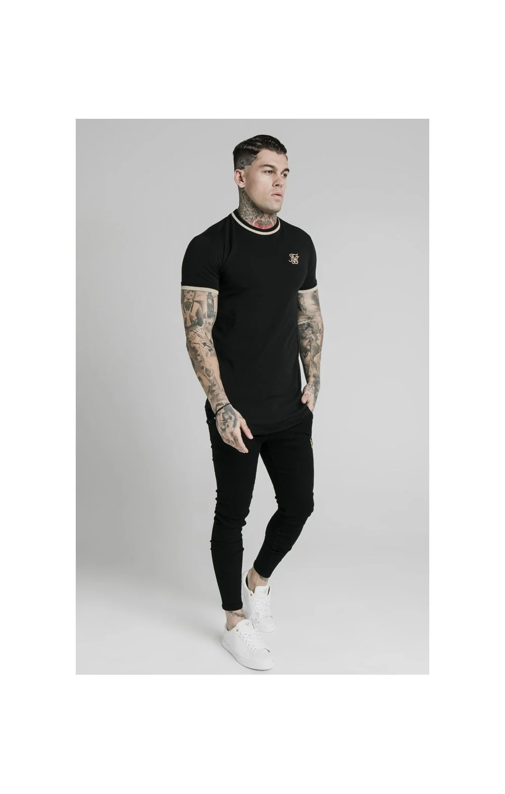 Black Short Sleeve Yarn Rib Fit T-Shirt - Image 4