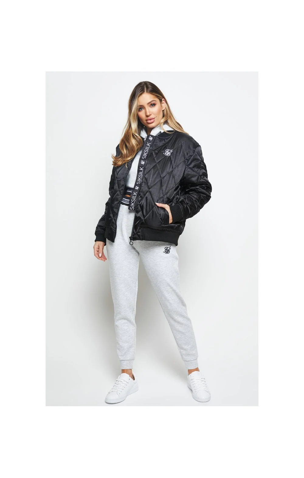 SikSilk Satin Bomber Jacket - Black - Image 4