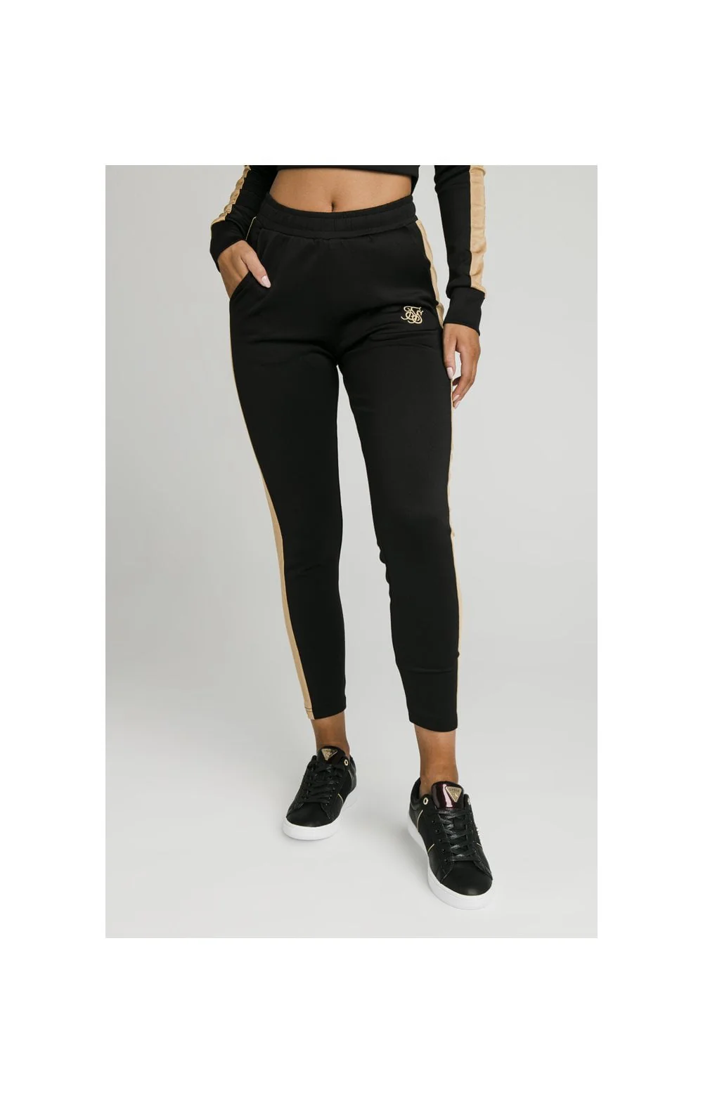 SikSilk Satin Panel Track Pants - Black - Image 3