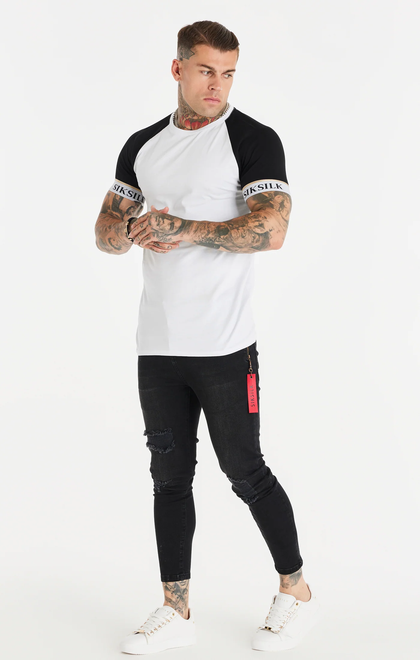 White Elastic Cuff Raglan T-Shirt - Image 3