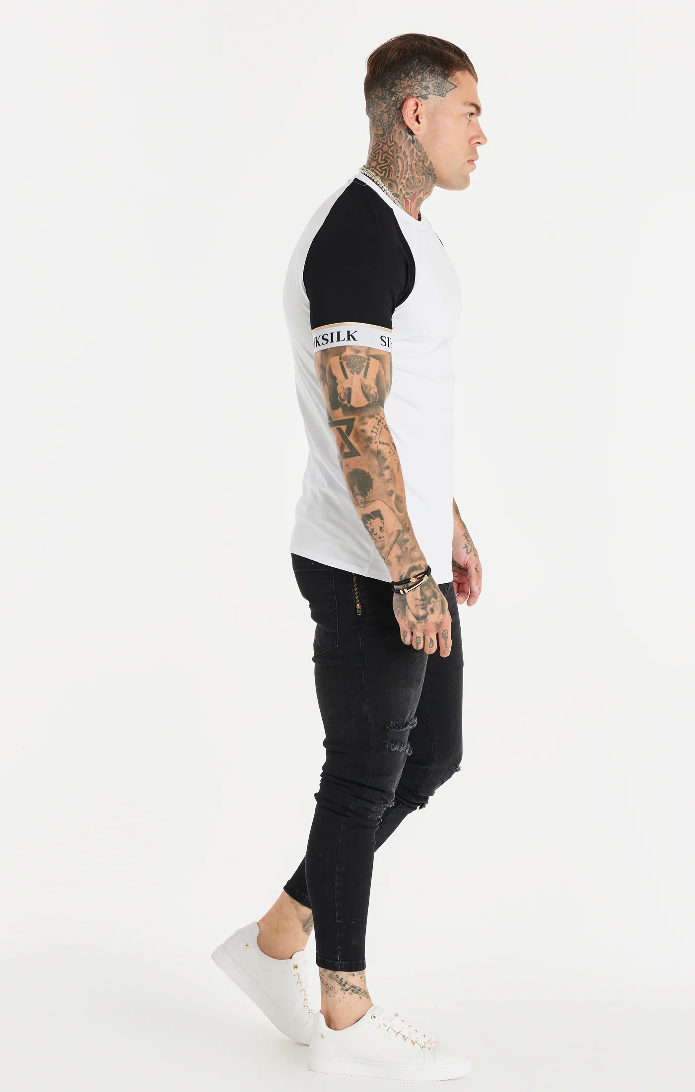 White Elastic Cuff Raglan T-Shirt - Image 4