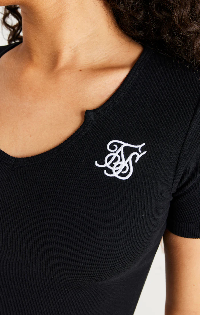 Black Scoop Neck Ribbed Crop T-Shirt - Image 3