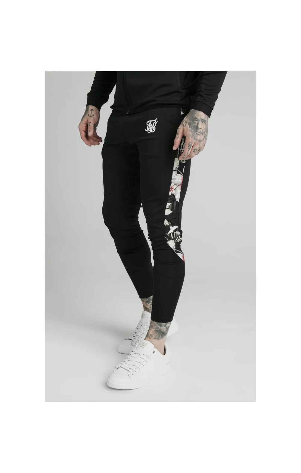 SikSilk Scope Floral Panel Track Pants - Black