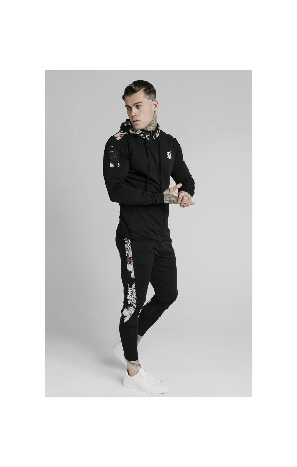 SikSilk Scope Floral Panel Track Pants - Black - Image 7
