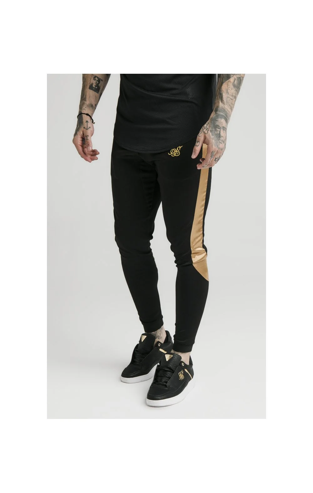 SikSilk Scope Satin Panel Track Pants - Black & Gold