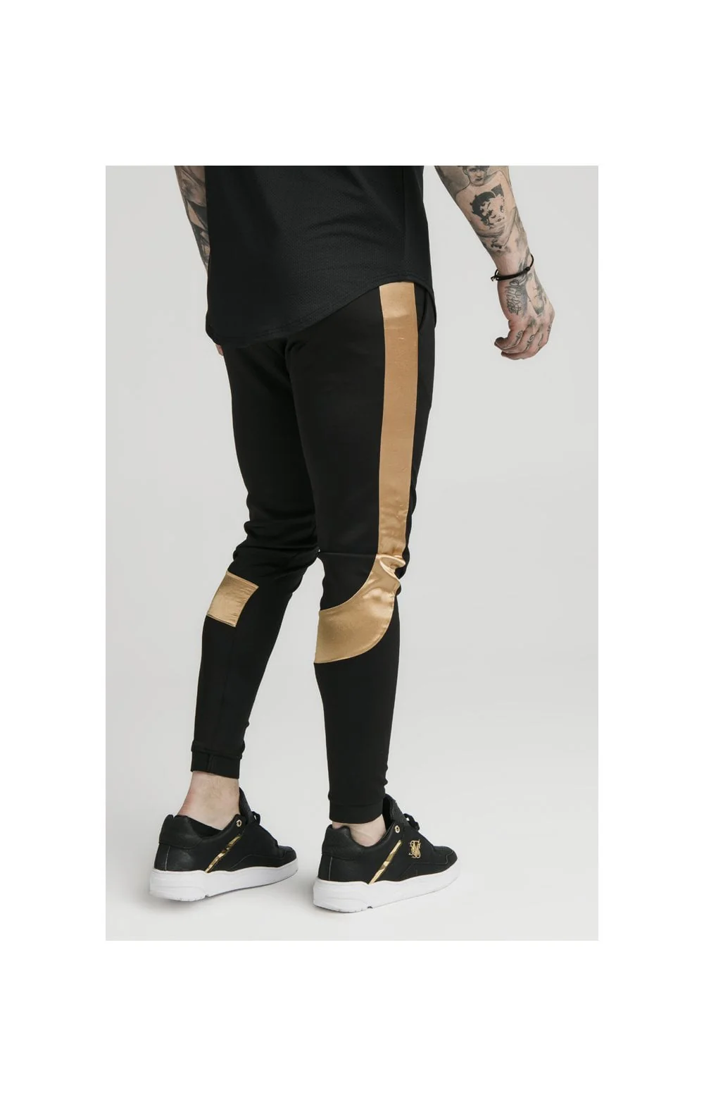 SikSilk Scope Satin Panel Track Pants - Black & Gold - Image 2
