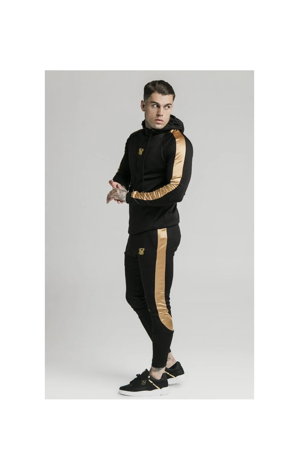SikSilk Scope Satin Panel Track Pants - Black & Gold - Image 3