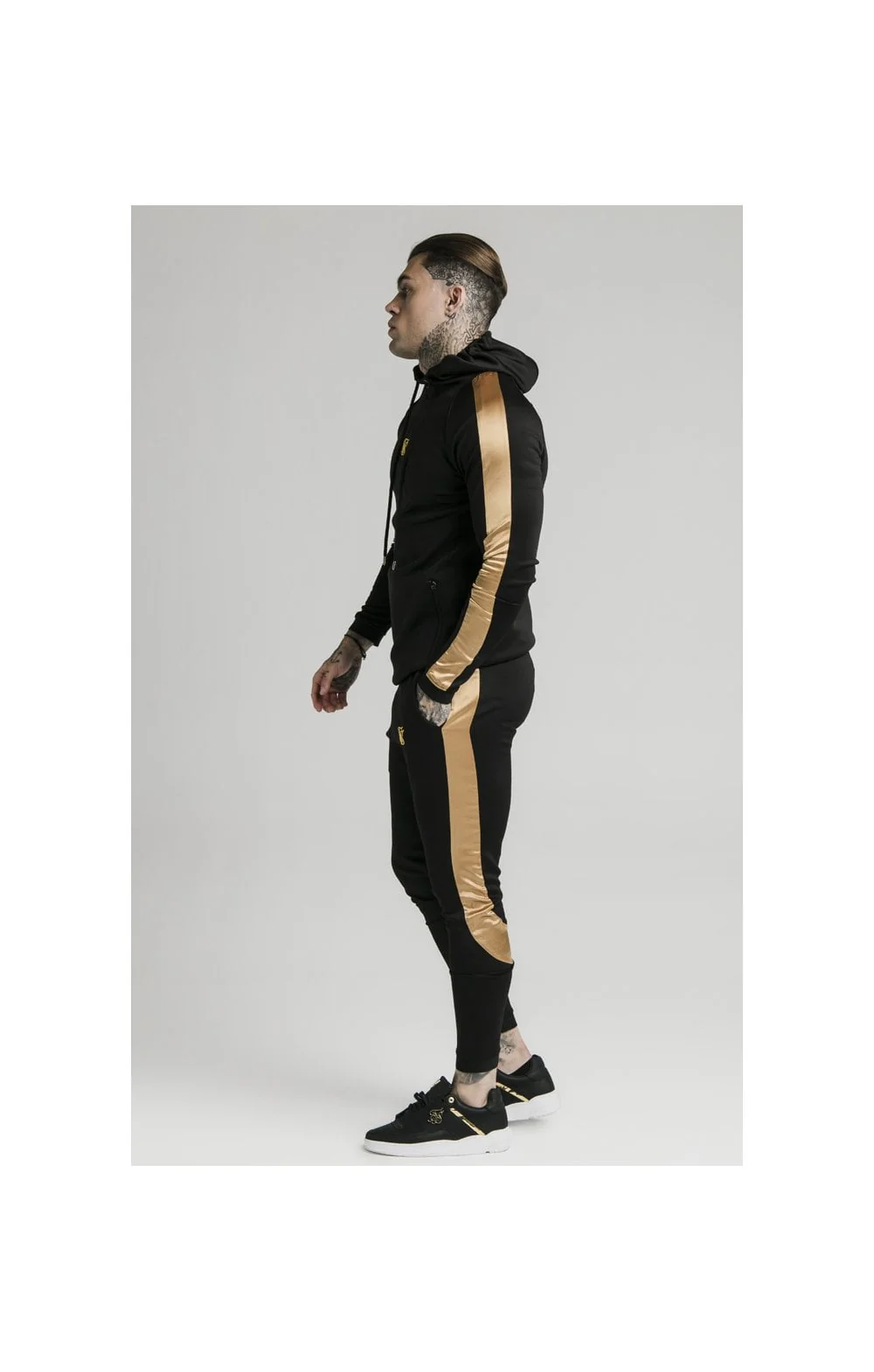 SikSilk Scope Satin Panel Track Pants - Black & Gold - Image 4