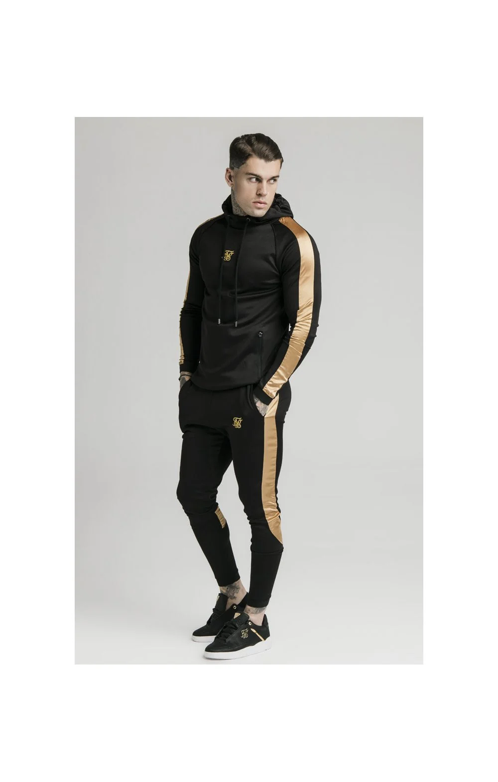 SikSilk Scope Satin Panel Track Pants - Black & Gold - Image 5