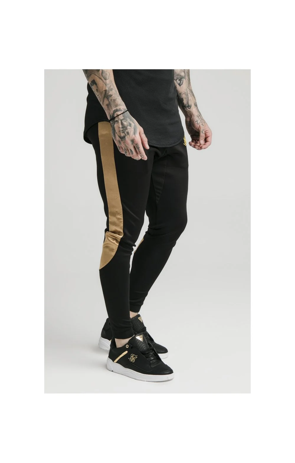 SikSilk Scope Satin Panel Track Pants - Black & Gold - Image 6