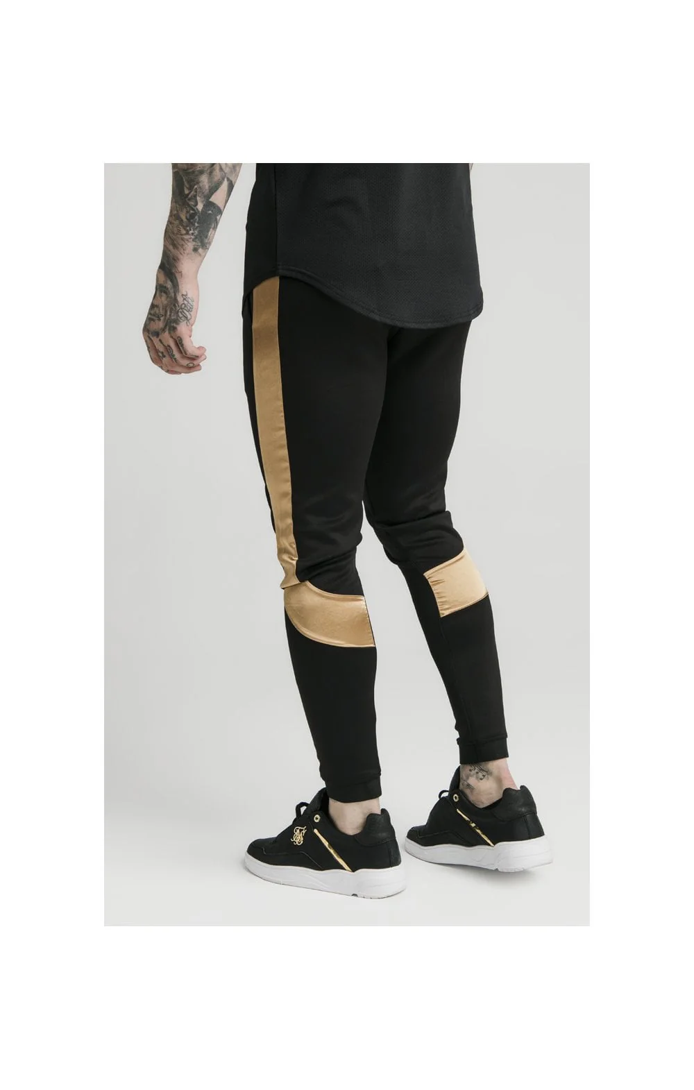 SikSilk Scope Satin Panel Track Pants - Black & Gold - Image 7