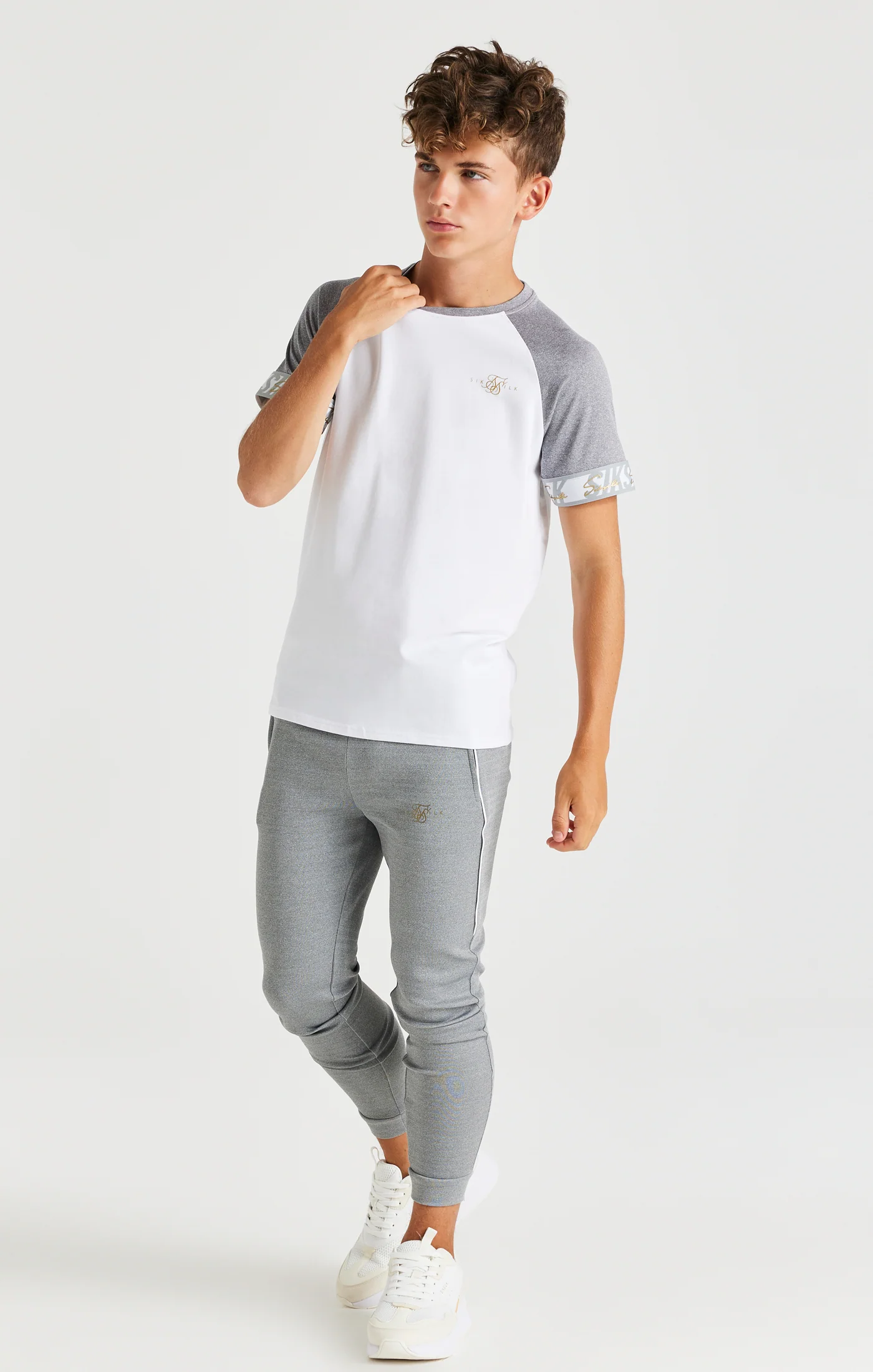 SikSilk Scope Signature Tape Tech Tee - White & Grey Marl - Image 3