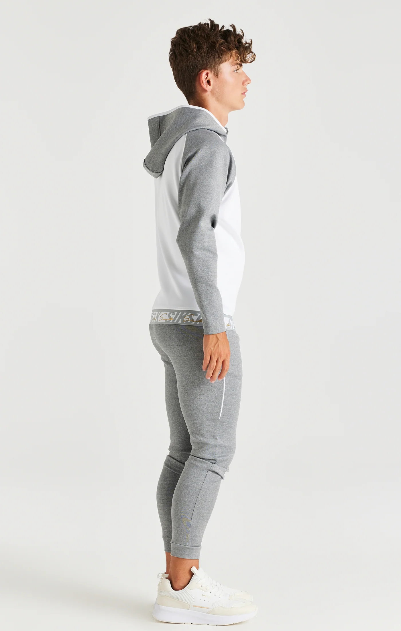 SikSilk Scope Signature Tape Zip Through Hoodie - Grey Marl & White - Image 4