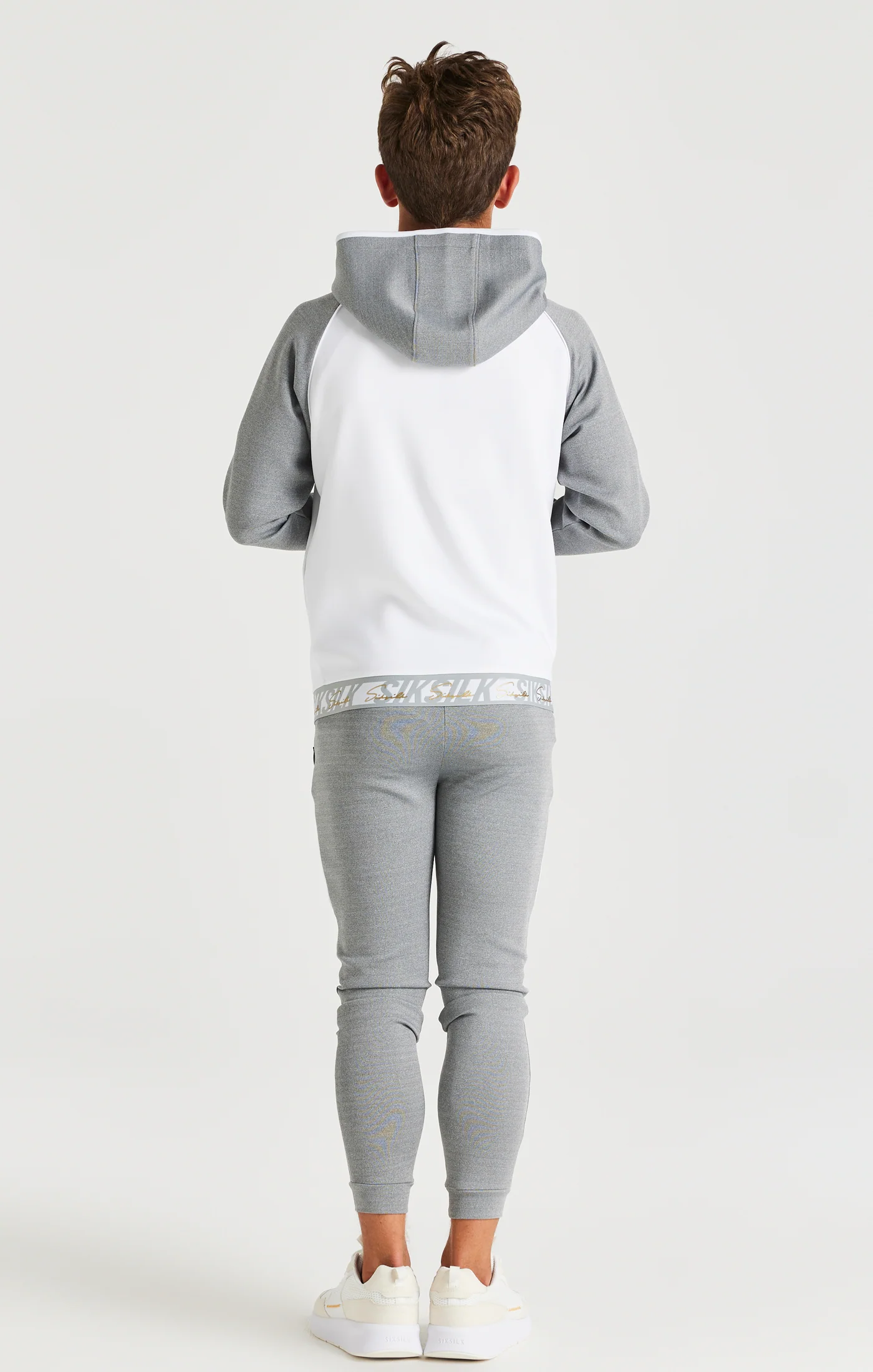 SikSilk Scope Signature Tape Zip Through Hoodie - Grey Marl & White - Image 5