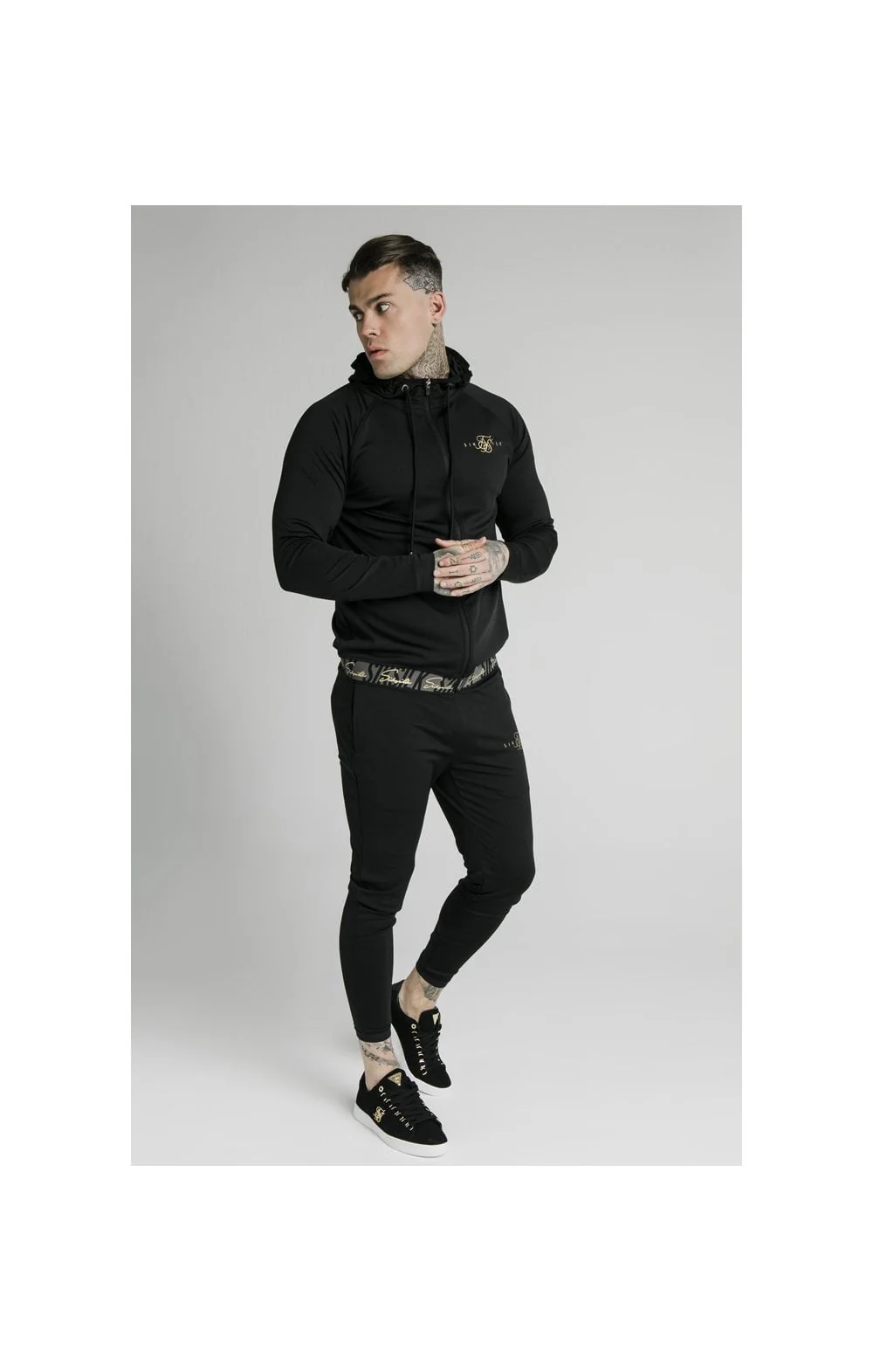SikSilk Scope Tape Zip Through Hoodie - Black - Image 3