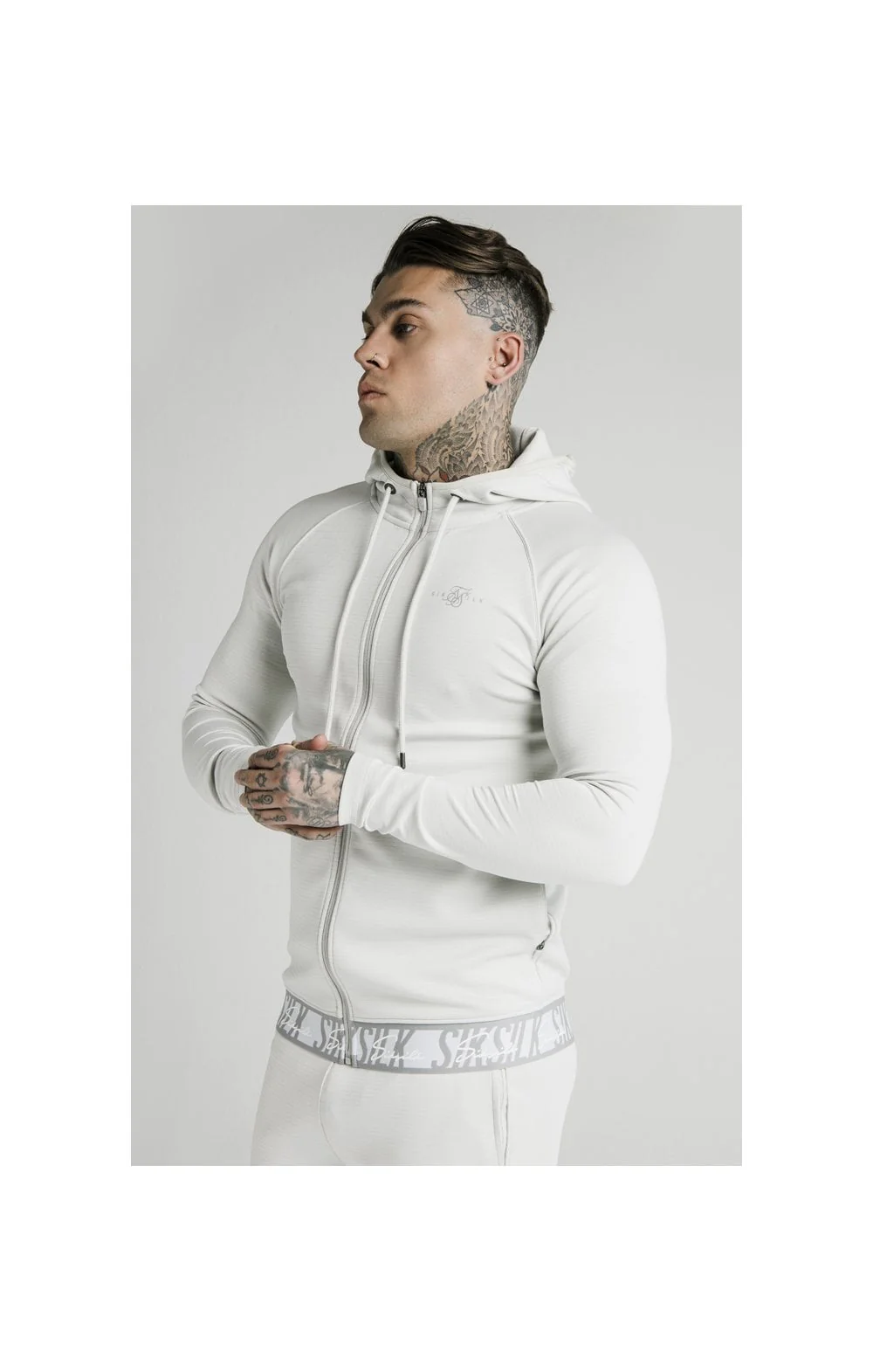 SikSilk Scope Tape Zip Through Hoodie – Ice Grey