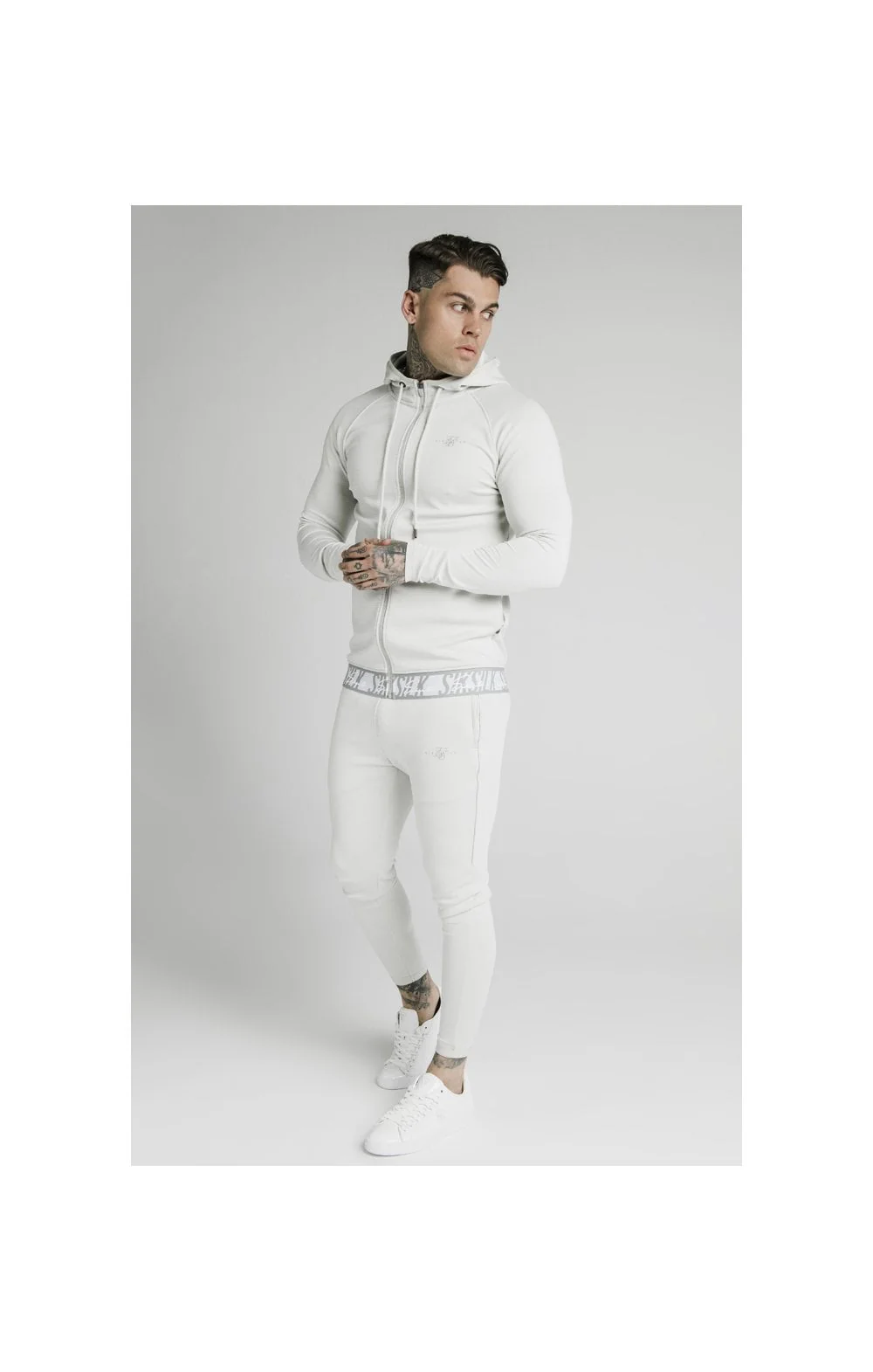 SikSilk Scope Tape Zip Through Hoodie – Ice Grey - Image 4
